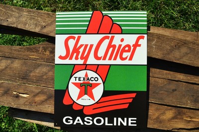 Texaco Sky Chief Gasoline Tin Metal Sign - The Texas Company - Motor ...