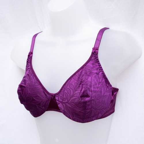 Vintage Bali Bra 36C Purple Plum Jacquard Satin Unlined Underwire 2735 Colorful - Picture 2 of 8