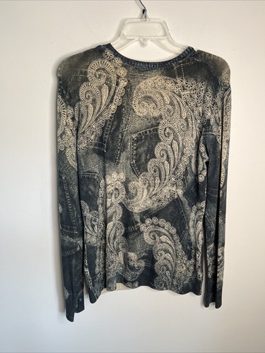 Coldwater Creek Women's M Long Sl Beaded Paisley Black & Taupe Zip Cardigan NWT - Picture 2 of 9