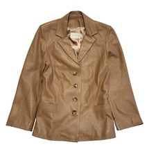 Minuet Vintage 90's Brown Leather Button Up Jacket Womens Uk Size 8