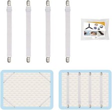 4Pcs Adjustable Bed Sheet Straps Clips, Elastic Mattress Sheet 4pcs White