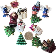 16 Resin Christmas Angel Tree Snowman Gingerbread Button Covers Vintage