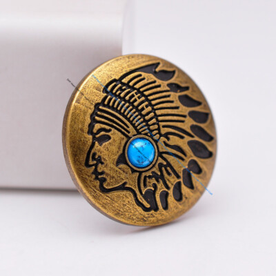 10PC 30MM BRASS SOUTHEAST INDIAN HEAD TURQUOISE  LEATHERCRAFT CONCHOS SCREW BACK