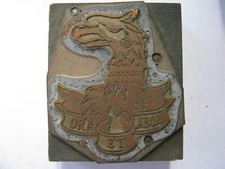 Ora Et Labora Griffin Head mid 20th Century printing block 50mm x 40mm