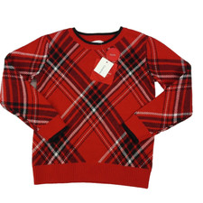 NWT CHARTER CLUB Fall Christmas Sweater Girls Size 5 Plaid Pullover Crew Neck
