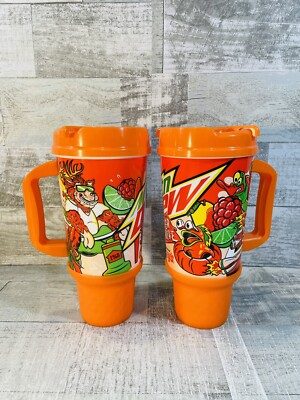 Two NEW Mountain Dew Overdrive Casey s Exclusive Cups Orange Travel Mug