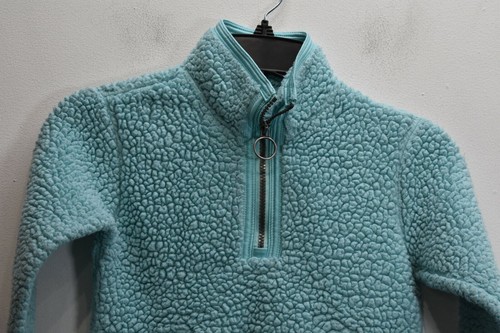 Cuddly Sherpa Girls Mint Long Sleeve 1/4 Zip Curved Hem Faux Fur Sweatshirt 5/6 - Picture 3 of 7