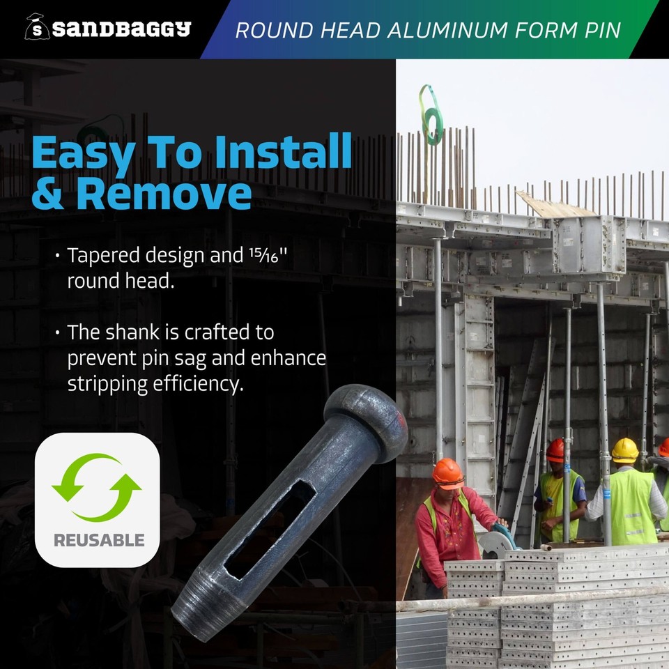 Sandbaggy Round Head Aluminum Form Pin (Reusable) - Concrete Formwork ...