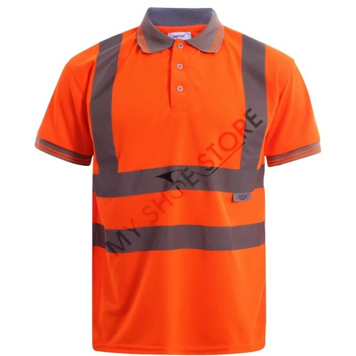 Hi Vis Polo T-Shirt High Visibility Reflective Tape Safety Security Workwear Top - Picture 4 of 10