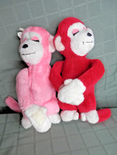 2 RARE Vintage 1975 R Dakin Red  Pink Valentine Hanging Monkeys