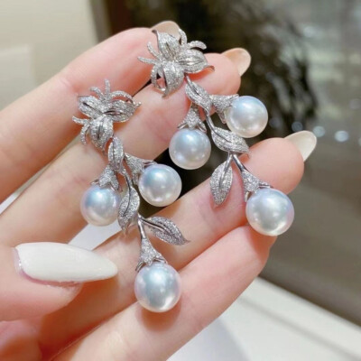 gorgeous 9-10mm south sea  white  pearl  dangle earring 925s(tim)
