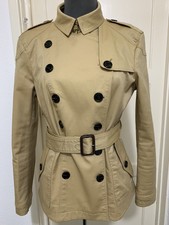 Burberry Brit Balmoral Honey Beige Double Breasted Short Trench Coat Sz 14 Vgc