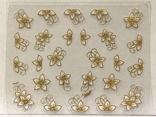 Floral Nail Art Stickers Metallic Gold Pink Flower Decals Rose Peony Lily Daisy - Picture 9 of 19