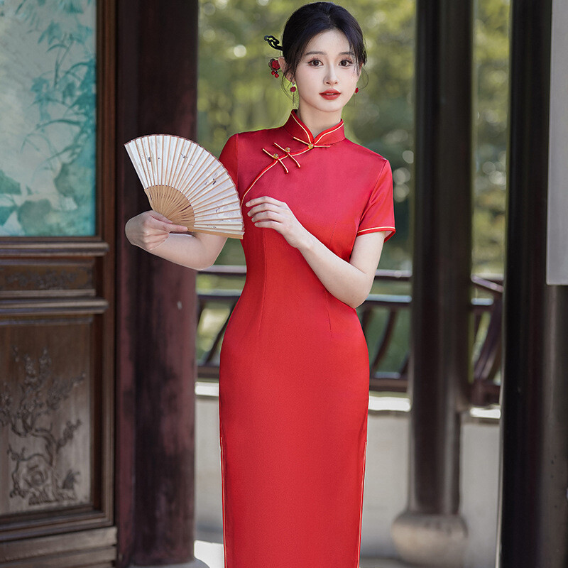 Women Summer Silk Qipao Dress Chinese Traditional Long Cheongsam Evening  Gowns | eBay