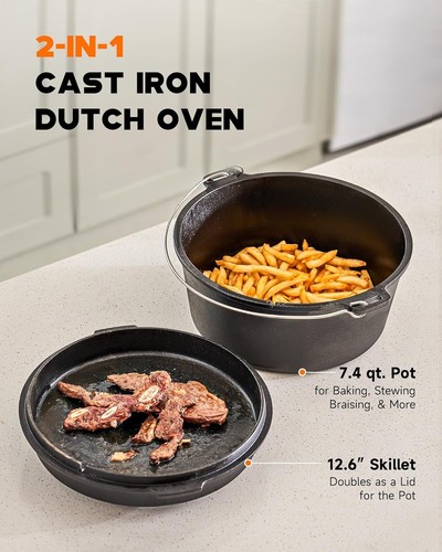 9 Quart Pre-Seasoned Cast Iron Dutch Oven with Lid and Lid Lifter Tool Outdoo... - Picture 3 of 10