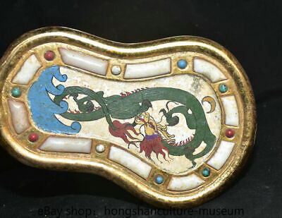 Buy 14.4 Antique Chinese Copper Gold Inlay Hetian Jade Painted Fan Shanzi Sculpture
