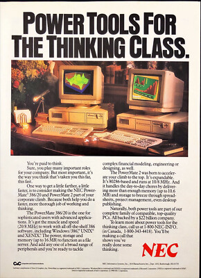 1989 NEC Powermate 386 Vintage Print Ad PC Computer Power Tools Thinking Class