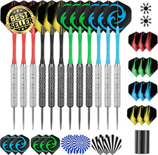 12-Pack 18g Steel Tip Darts w/ Shafts Flights Protectors & Sharpener Metal Set