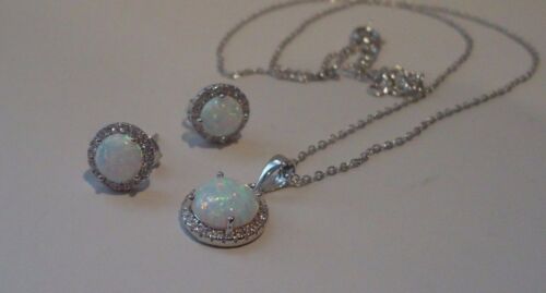925 STERLING SILVER EARRING & NECKLACE PENDANT SET W/ 4 CTS OPAL & ACCENTS - Picture 3 of 7