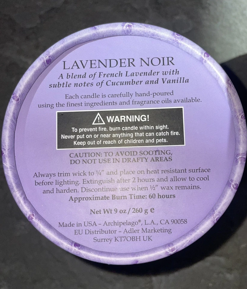 Archipelago 60 Hour Lavender Noir Candle 9oz. Made In USA - Image 4 of 4