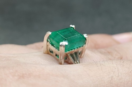 Natural Rich Green Emerald Sterling Silver 925 Handmade Women Anniversary Ring - Picture 7 of 12