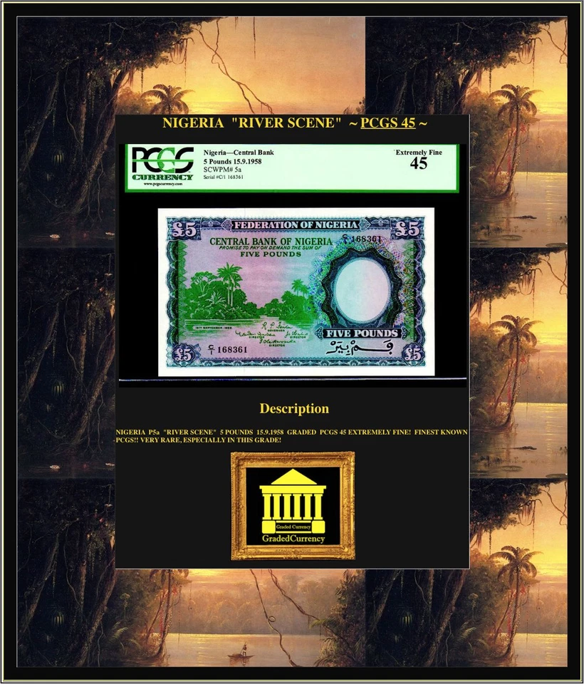 NIGERIA P5a "RIVER SCENE" 5 POUNDS 1958 PCGS 55! FINEST KNOWN PCGS! RARE! - Image 2 of 4