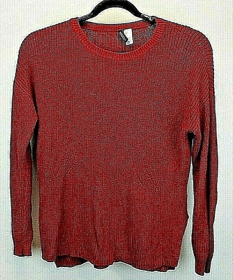 ★SATUR★ W Classic Crew Neck Half Knit Red Divided by H&M Sweater Women's M V-Neck Red Slit-Side Round