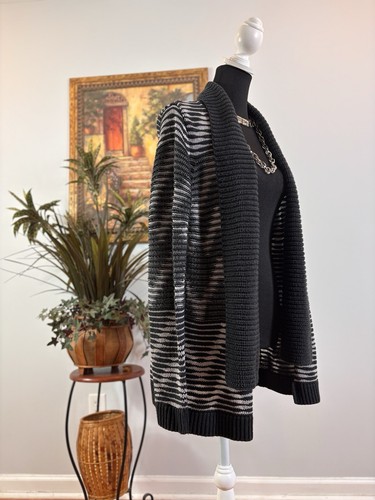 GAP Women Medium Sleeveless Shawl Collar Cardigan Open Front Medium Wave Print - Picture 3 of 10