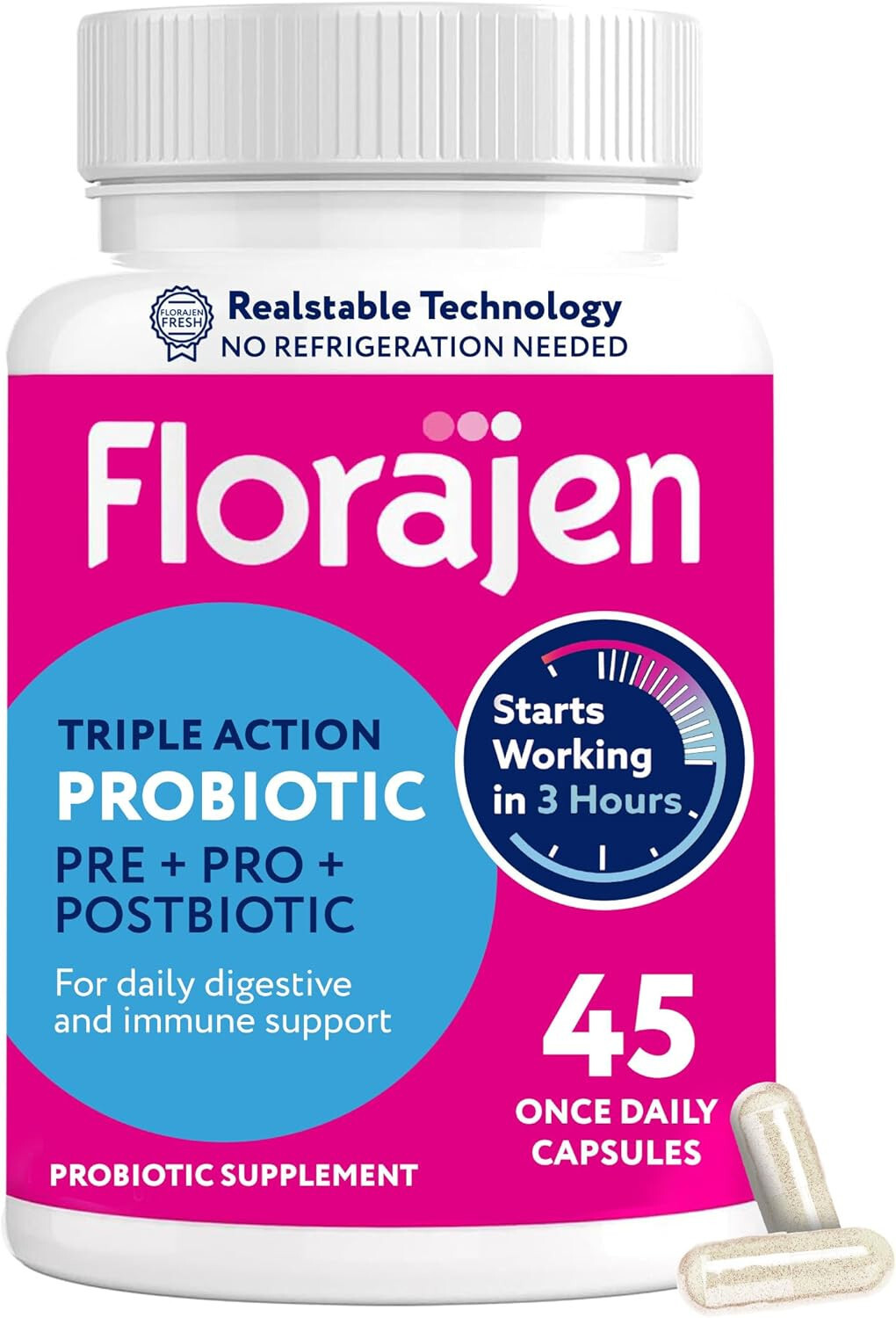 Florajen Triple Action Women's Probiotic Prebiotic & Postbiotic 45 caps  12/24