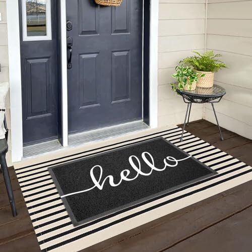 d Teppich - 3'X5' Haustür Matte Outdoor, Willkommen Matten Teppich 35,4"x59" Beige Streifen - Bild 3 von 6