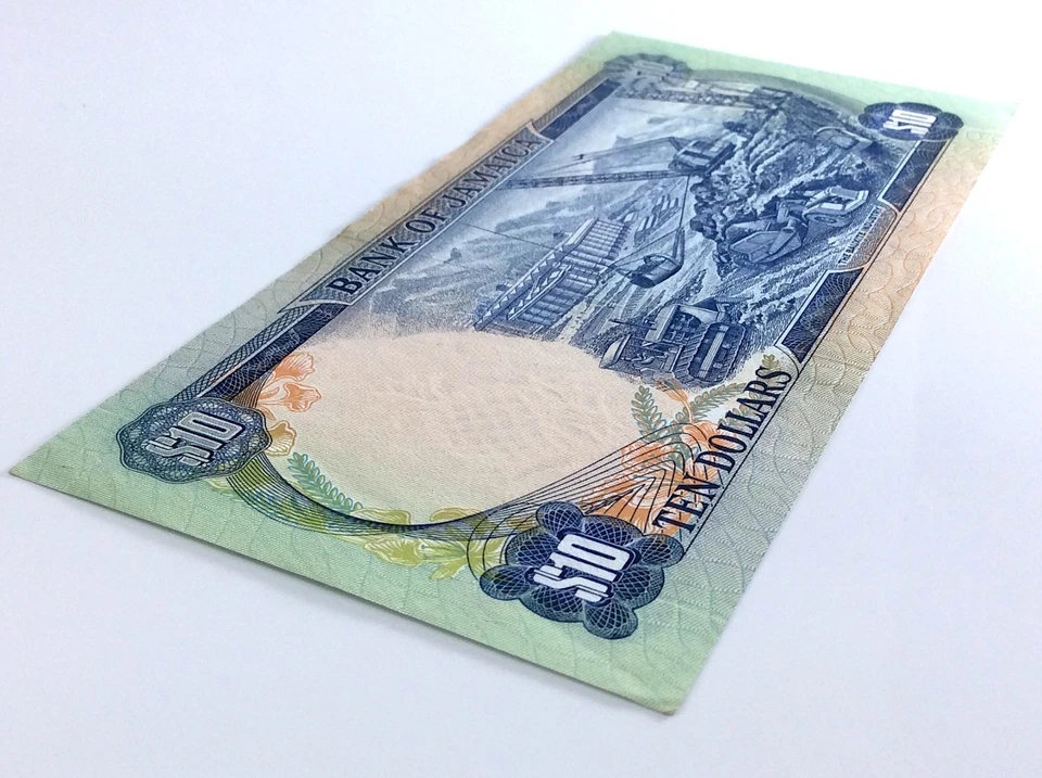 1960 Bank of Jamaica 10 Dollar Crisp Almost Uncirculated Banknote M Series H172 - Image 4 of 4