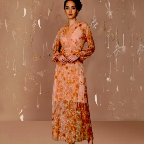 -bl^nk- Laksina Hand Embroidered Maxi Floral Wrap Maxi Size Small New with tags