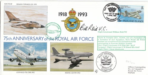 RAF Falklands BILL REID VC SIGNED FLOWN RAF(75)30 617 Squadron FDC 1993 (144030)