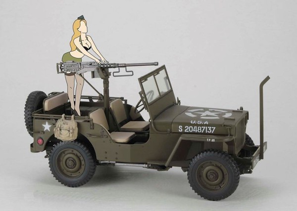 1/4 Ton 4×4 Truck W/ Cal.50 M2 Mach. Gun Blonde Girl Figure Hassp483 1:24-image