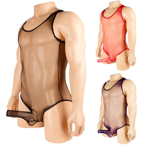 Exotic Men's Sexy Lingerie Bodysuit See Through One-piece Nightwear Jumpsuits - Picture 1 of 19