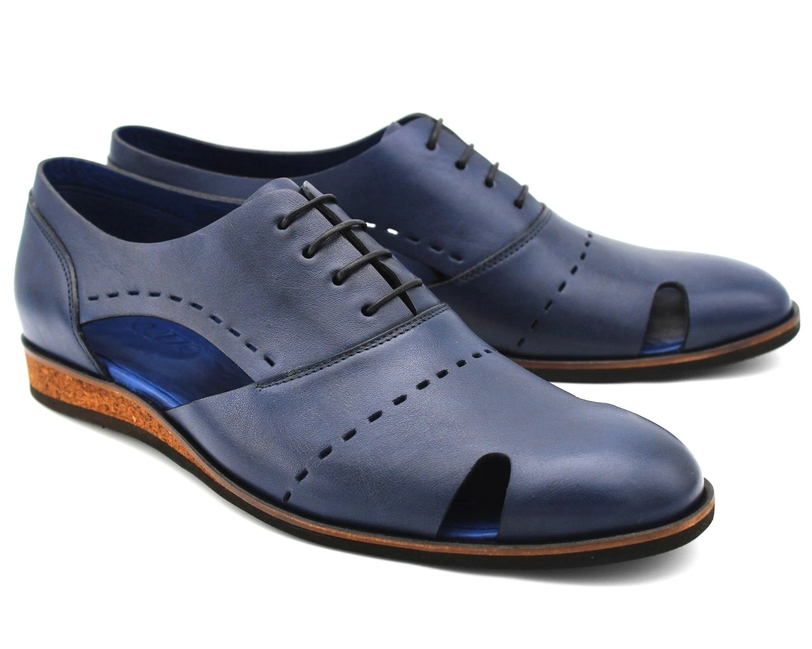 *338 UK 7 NEW MENS BLUE LEATHER SANDALS SUMMER SHOES CASUAL ITALIAN DESIGN EU 41