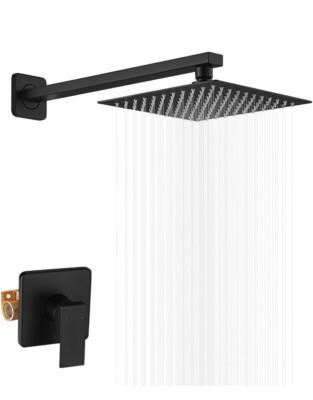 Shower Faucet Set Bathroom Luxury Rainfall Shower System with Rain Matte Black