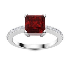 925 Sterling Silver 5MM Princess Cut Red Garnet Gemstone Solitaire Women Ring