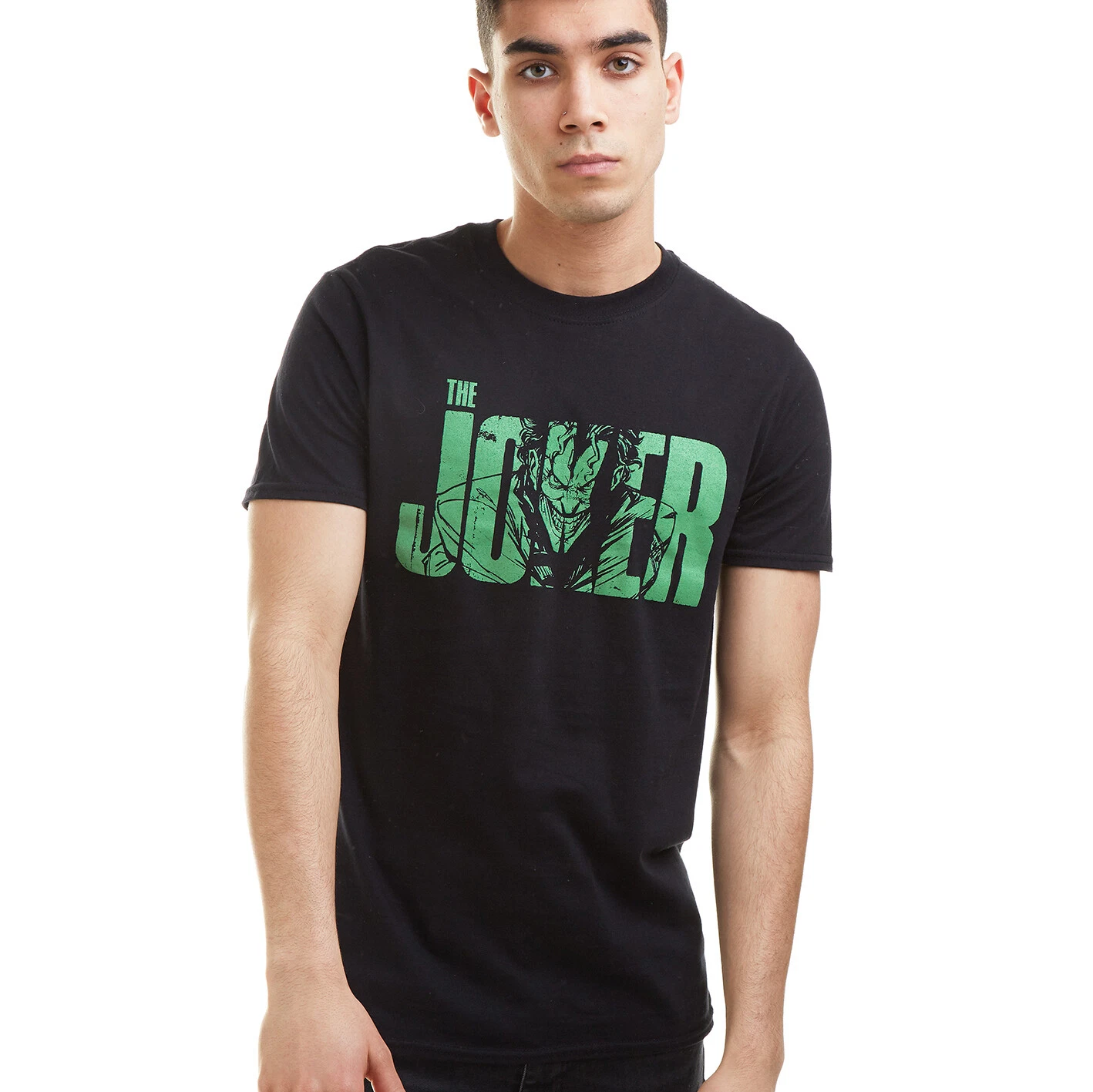 Official DC Comic Mens Joker Text T-shirt Black Sizes S - XXL
