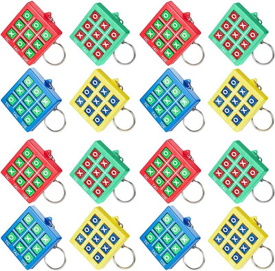 Mini Tic Tac Toe Schlüsselanhänger für Kinder Geburtstagsset mit 16 Stück, bunt