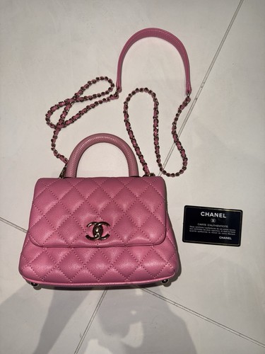 Authentic Chanel Coco Handle Extra Mini 19cm Pink Caviar LGHW Flap Bag