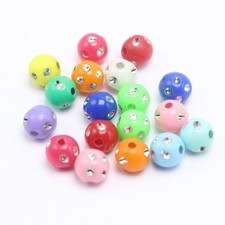 200 Mixed Colour Sparkling Silver Dots Acrylic Round Beads 8mm Spacer Beads