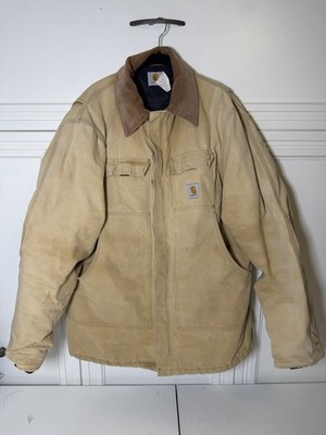 Vintage USA Made Carhartt C01 Duck Canvas Work Jacket Tan Quilt Lined 48 Tall