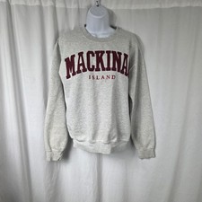 Gildan Sweatshirt Mens Small Gray Mackinac Island Heavy Blend Fleece Pullover