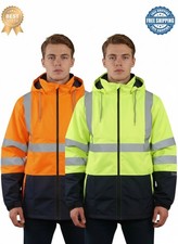 Hi Viz Vis High Visibility Rain Jacket Waterproof Hoodie Work Zip Hooded S 5XL