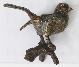 Vintage Bronze Bird Figurine Perched on Branch Small Metal Statue Sparrow Art