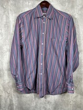 Brioni Shirt Mens Medium Blue Striped Long Sleeve Button Up