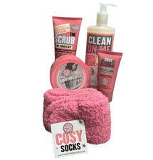 Soap  Glory 5 Pc Set, Shower Gel, Scrub, Foot Cream, Righteous Butter,  Socks