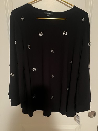 Alfani Sequinned Blouse Deep Black Size 1X NWT