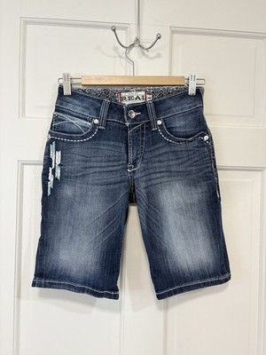 Ariat Jean Shorts Women s 26R Blue Embroidered Stretch Denim Western Cowgirl